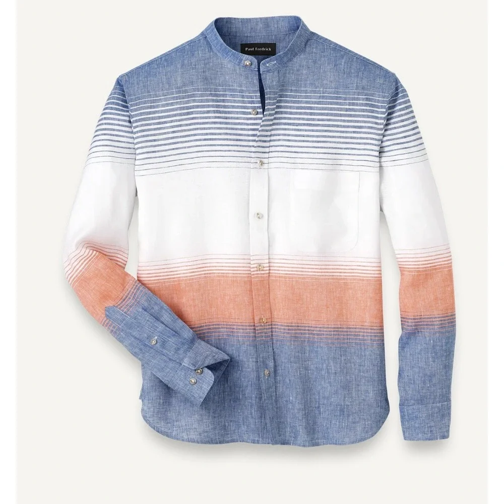 Paul Fredrick Linen Blend Horizontal Stripe Casual Shirt‎ XLT